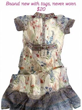 Floral Cream Short Sleeve Belted Dress